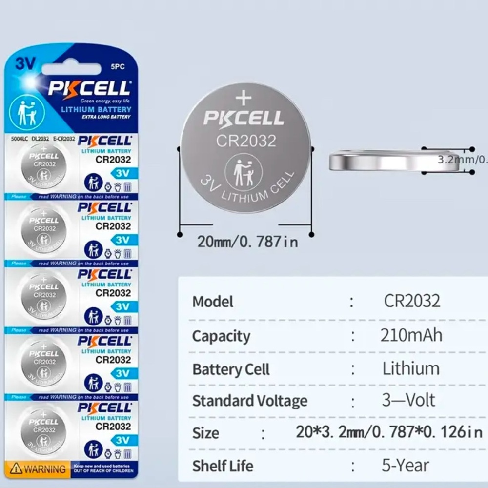 5 PACK CR2032 PKCELL FACTORY FRESH